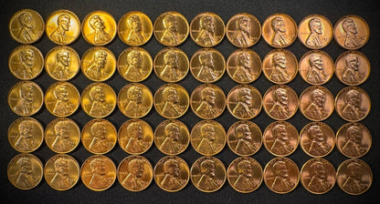 1957-D Lincoln Wheat Cent Penny RED LUSTROUS Uncirculated Roll Of 50 Coins0