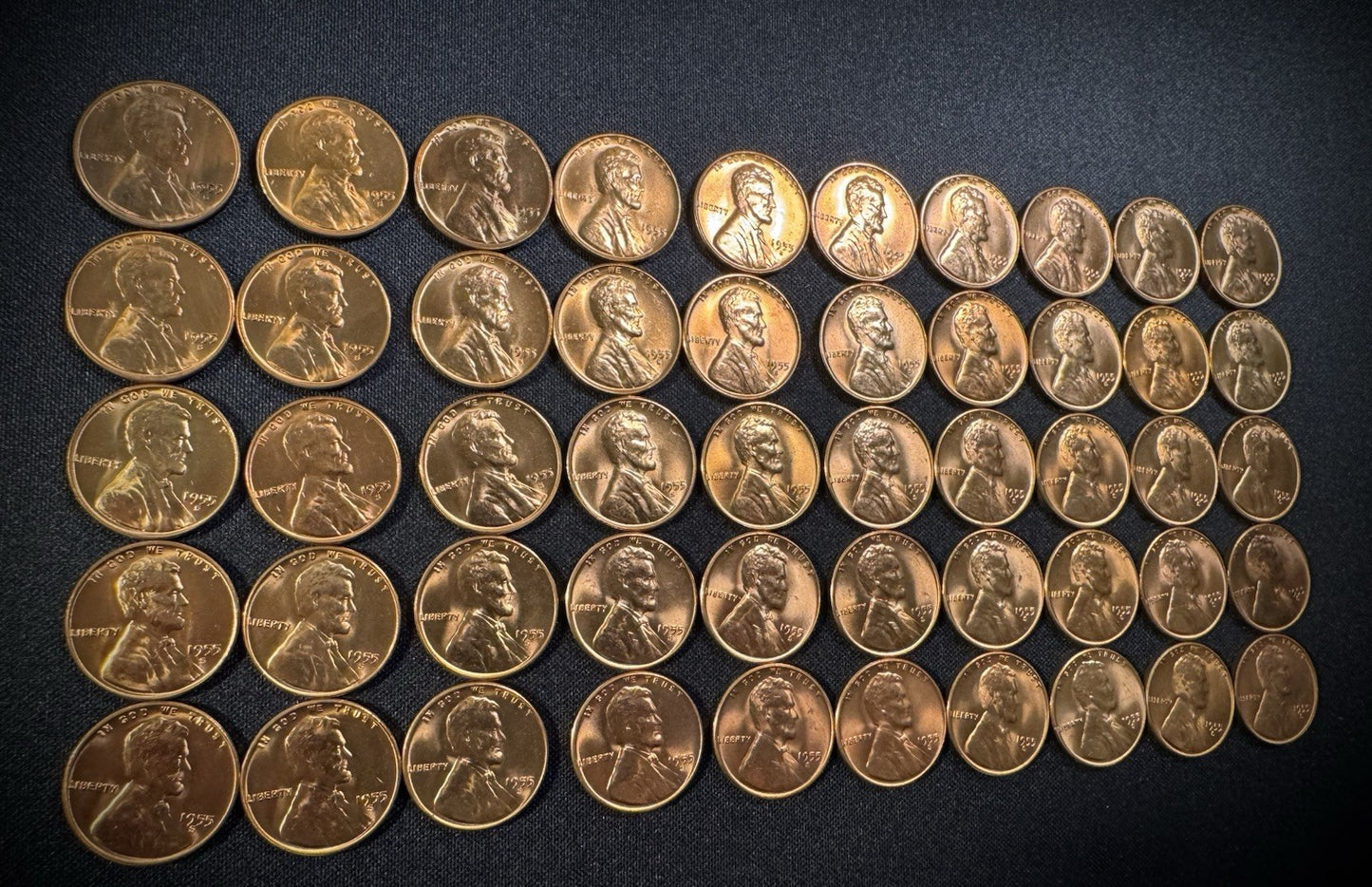 1955-S Lincoln Wheat Cent Penny RED LUSTROUS Uncirculated Roll Of 50 Coins4