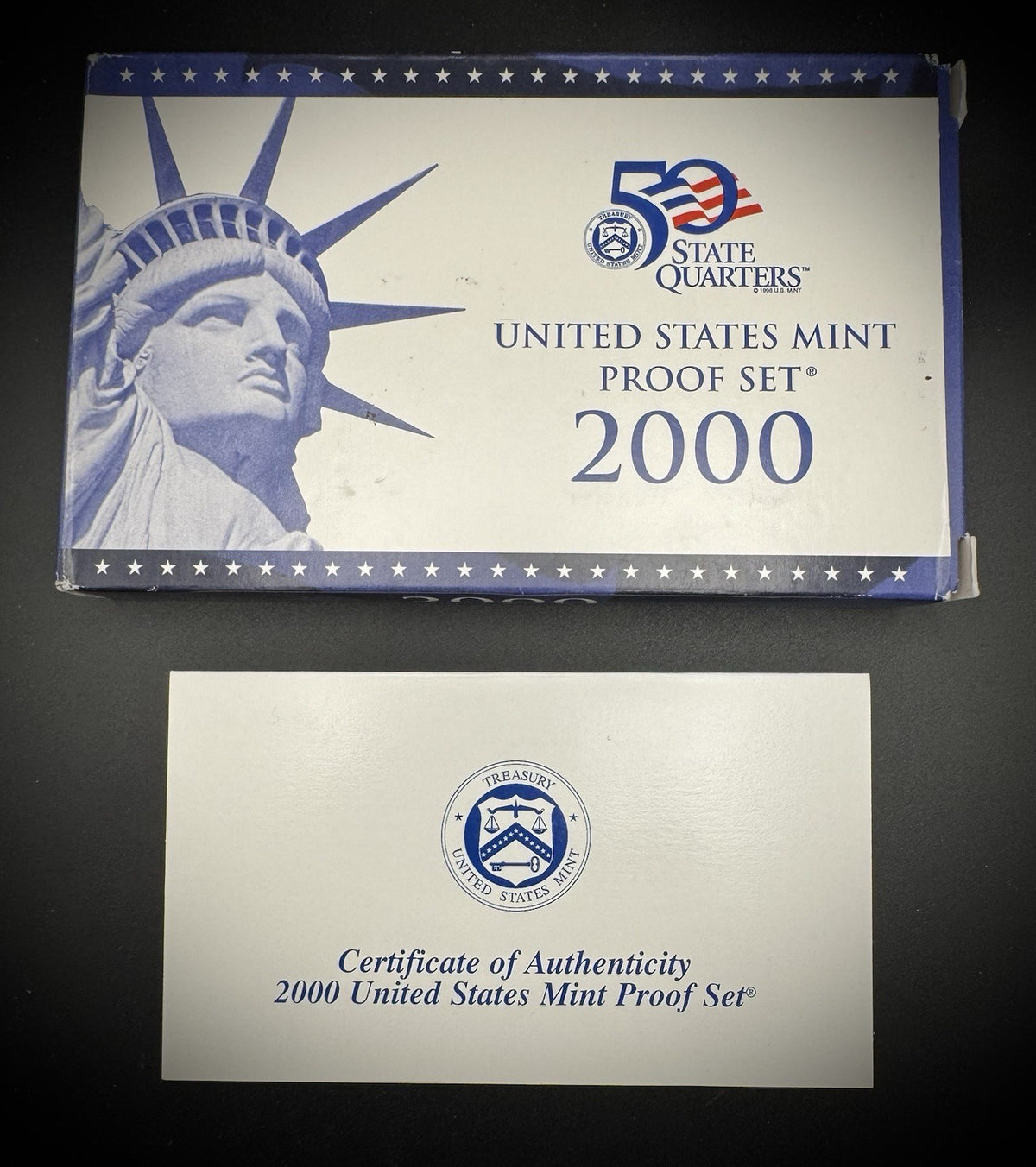 2000-S State Quarter GEM PROOF Clad 5 Coin Set w 2000 US Mint Box and COA3