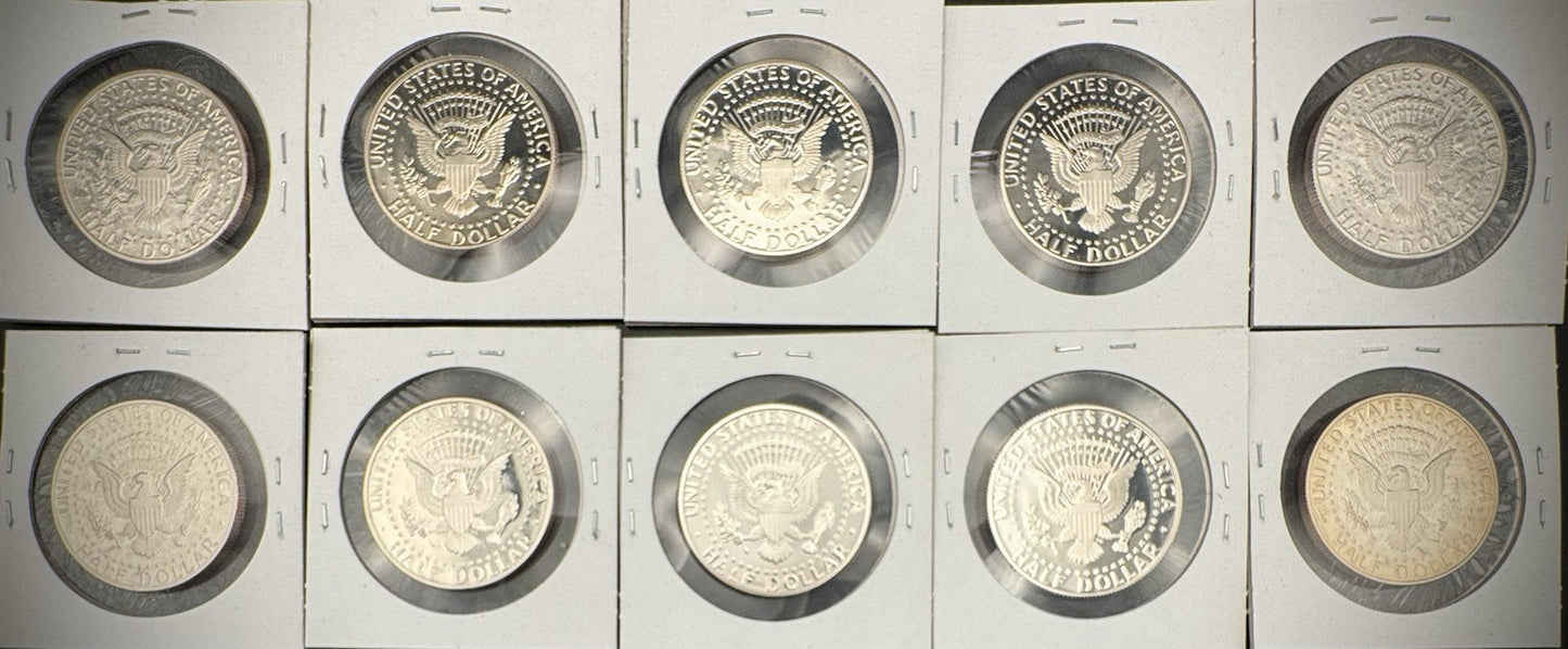 1990-1999 S Kennedy Half Dollar GEM PROOF DEEP ULTRA CAMEO Set Lot Of 10 Coins1