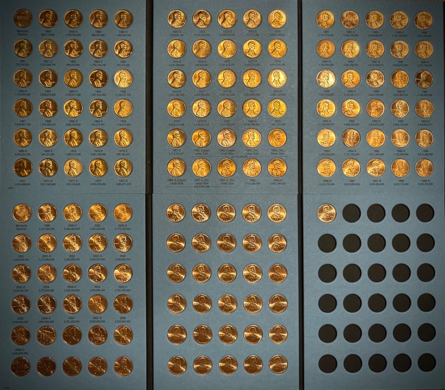 1959-2025 P D 68-74 S Lincoln Cent COMPLETE UNCIRCULATED SET In NEW Whitmans0