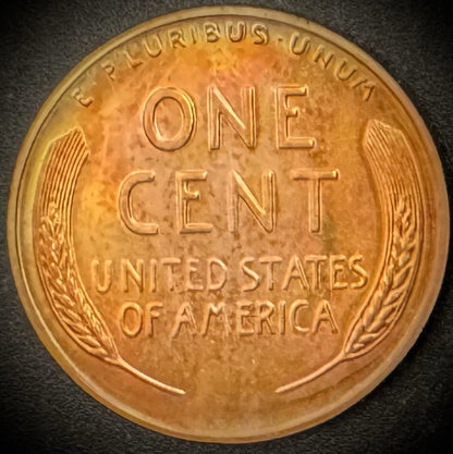 1951 Lincoln Wheat Cent MULTICOLORED TONED GEM PROOF 1
