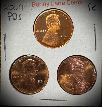 2004 P D S Lincoln Memorial Cent UNCIRCULATED + PROOF 3 Coin Lot0