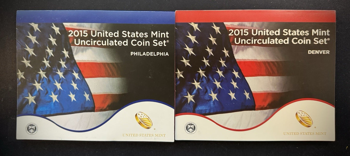 2015 US Mint Uncirculated 28 Coin Set P & D Philadelphia & Denver 14 Coins Each0