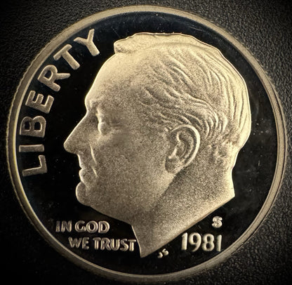 1981-S PROOF Roosevelt Dime 10C Clad DEEP CAMEO Coin From US Mint Proof Set0