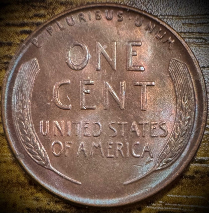 1946-P Lincoln Wheat Cent Uncirculated GORGEOUS MULTI-COLOR TONED Coin VIDEO1