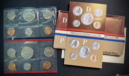 1984 P D Uncirculated Coin Set US Mint Original Government Packaging OGP & COA0