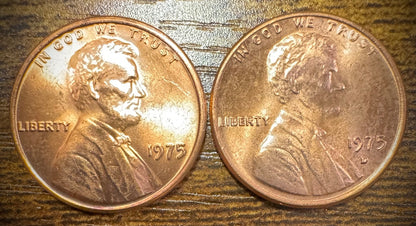 1975 P & D Lincoln Memorial Cent BU 2 Coin Set From Original Rolls0