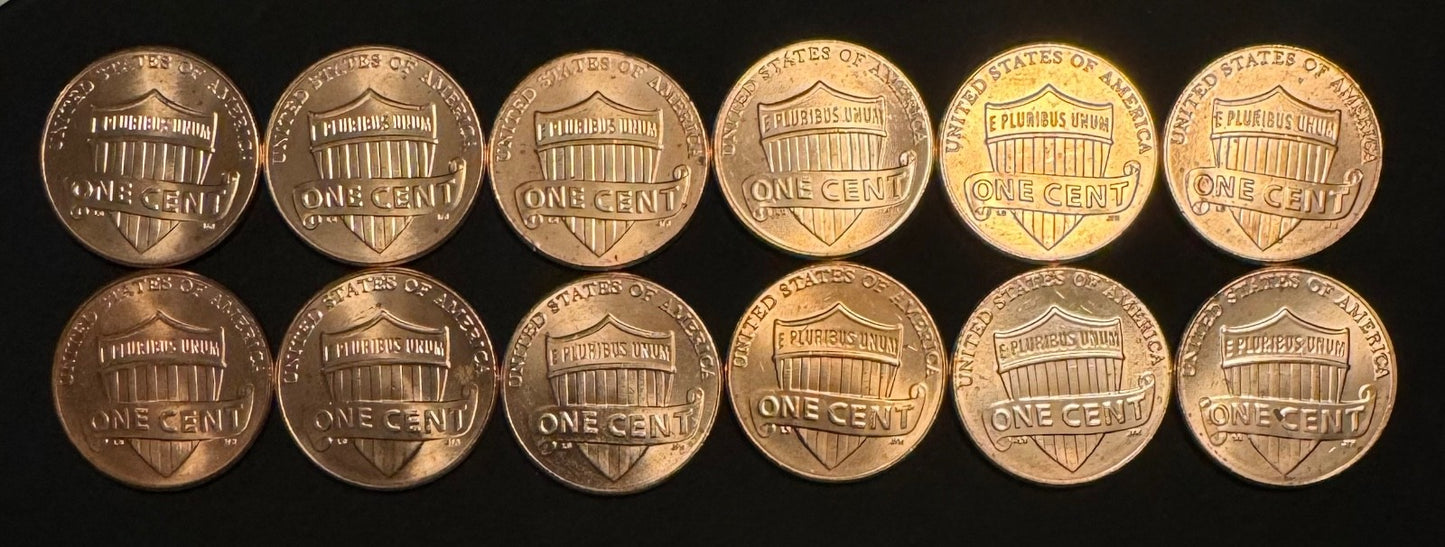 2020-2025 Lincoln Shield Cent P D Uncirculated 12 Coin Lot From Original Rolls1