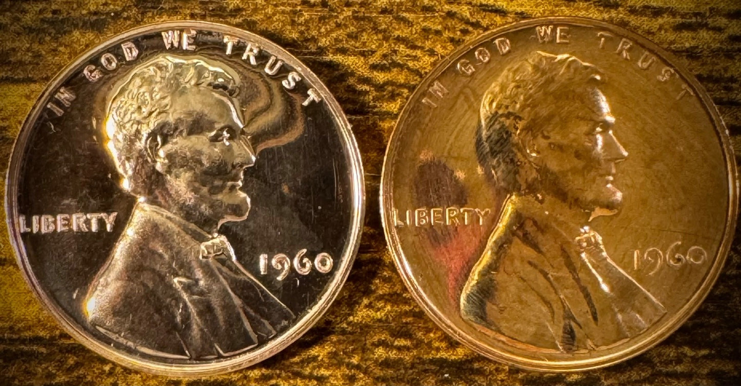 1960 Lincoln Memorial Cent SMALL & LARGE DATEPROOF LUSTROUS2 Coin Lot2