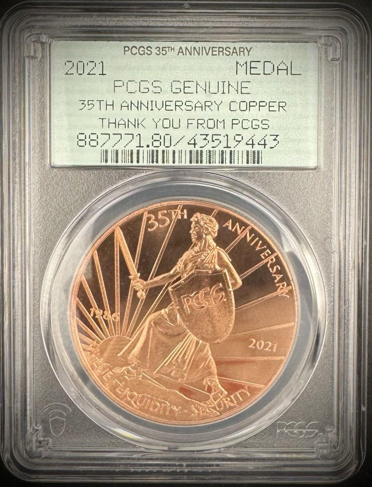2021 Medal PCGS GENUINE 35th Anniversary Copper Medal Thank You From PCGS0