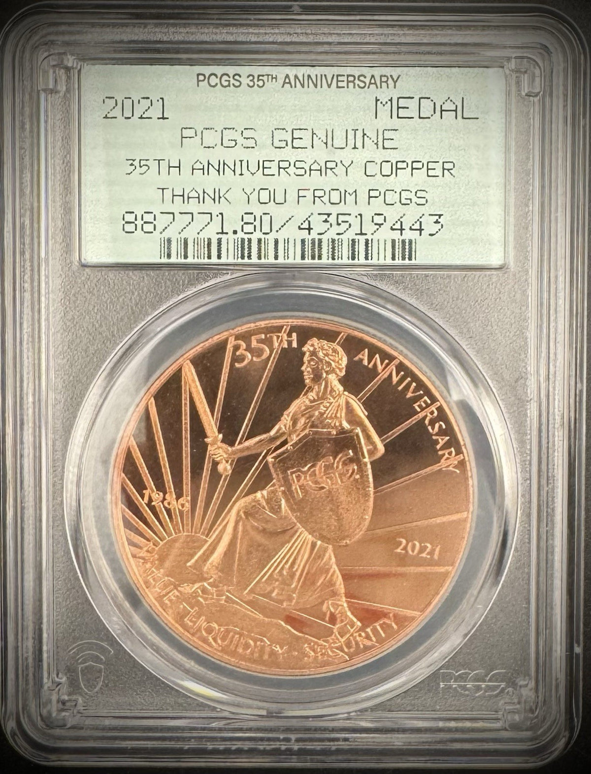 2021 Medal PCGS GENUINE 35th Anniversary Copper Medal Thank You From PCGS0
