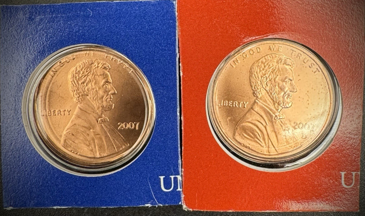 2007 Satin Finish Lincoln Memorial Cent P D Uncirculated 2 Coin Set From US Mint0
