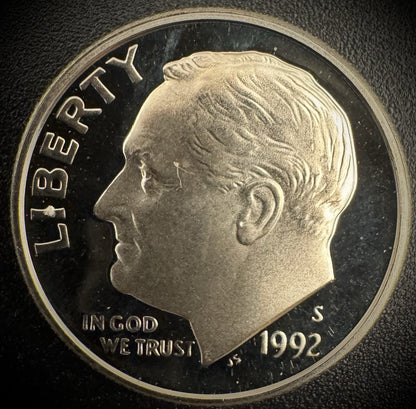 1992-S GEM PROOF Roosevelt Dime 10C Clad DEEP CAMEO Coin From US Mint Proof Set0