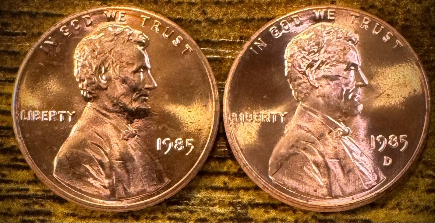 1985 P & D Lincoln Memorial Cent BU 2 Coin Set From Original Rolls0