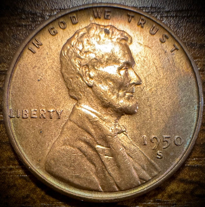1950-S Lincoln Wheat Penny Cent Uncirculated MULTICOLORED TONING0