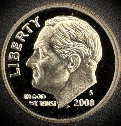 2000-S GEM PROOF Roosevelt Dime 10C Clad DEEP CAMEO Coin From US Mint Proof Set0