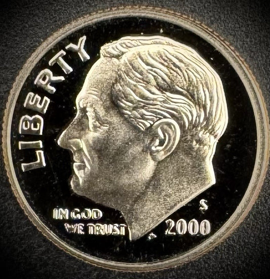 2000-S GEM PROOF Roosevelt Dime 10C Clad DEEP CAMEO Coin From US Mint Proof Set0