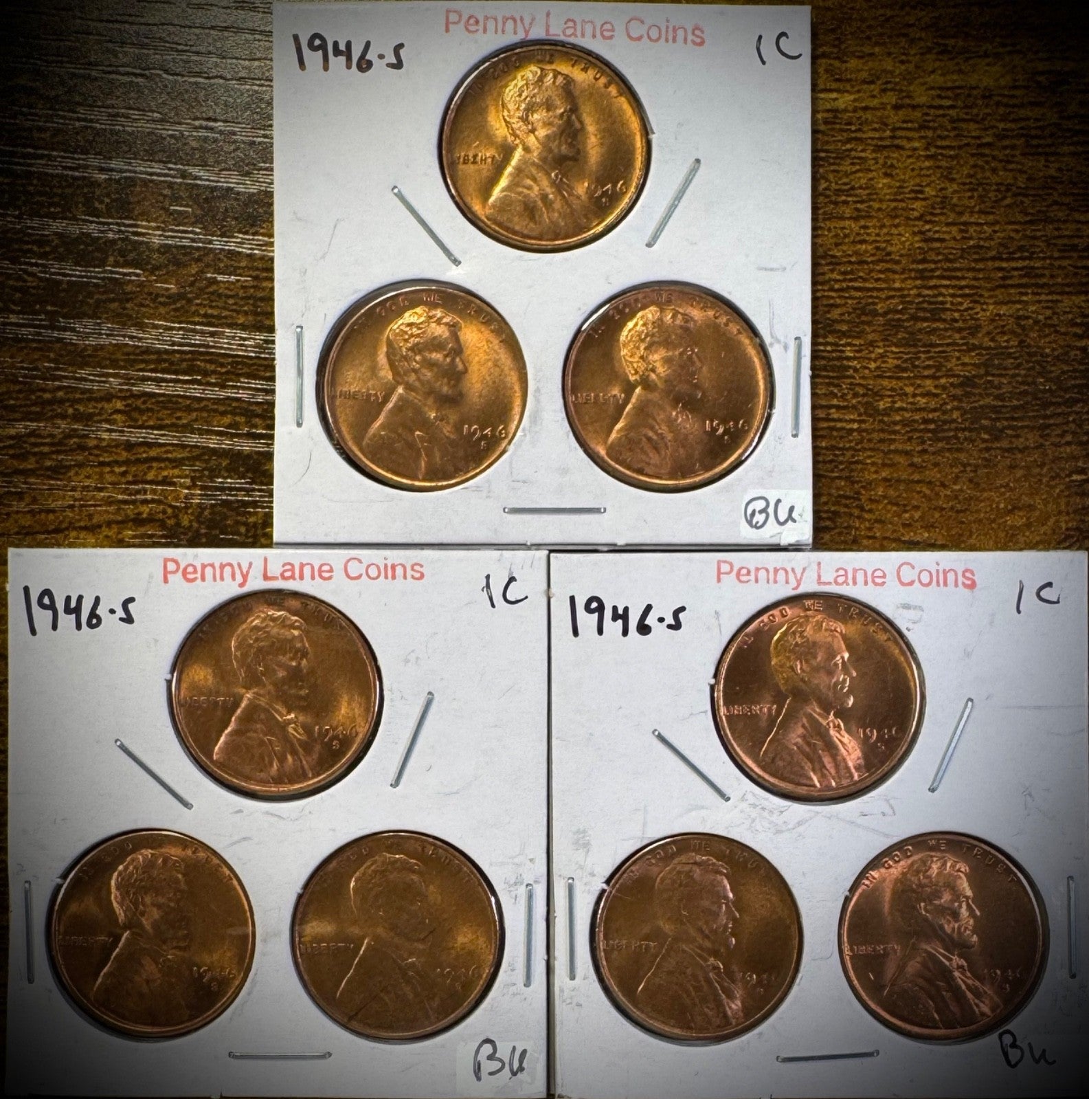1946-S Lincoln Wheat Cent RED Brilliant Uncirculated Lot Of 9 Coins0