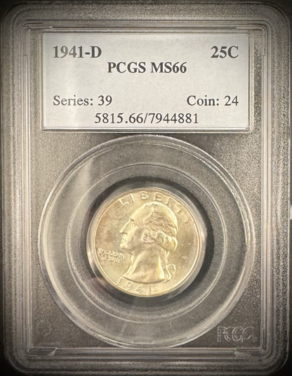 1941-D Washington Quarter PCGS MS66 GEM BU Brilliant Uncirculated0