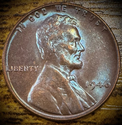1946-P Lincoln Wheat Cent Uncirculated GORGEOUS MULTI-COLOR TONED Coin VIDEO0