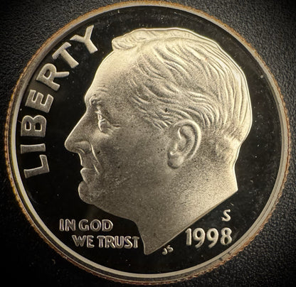 1998-S GEM PROOF Roosevelt Dime 10C Clad DEEP CAMEO Coin From US Mint Proof Set0