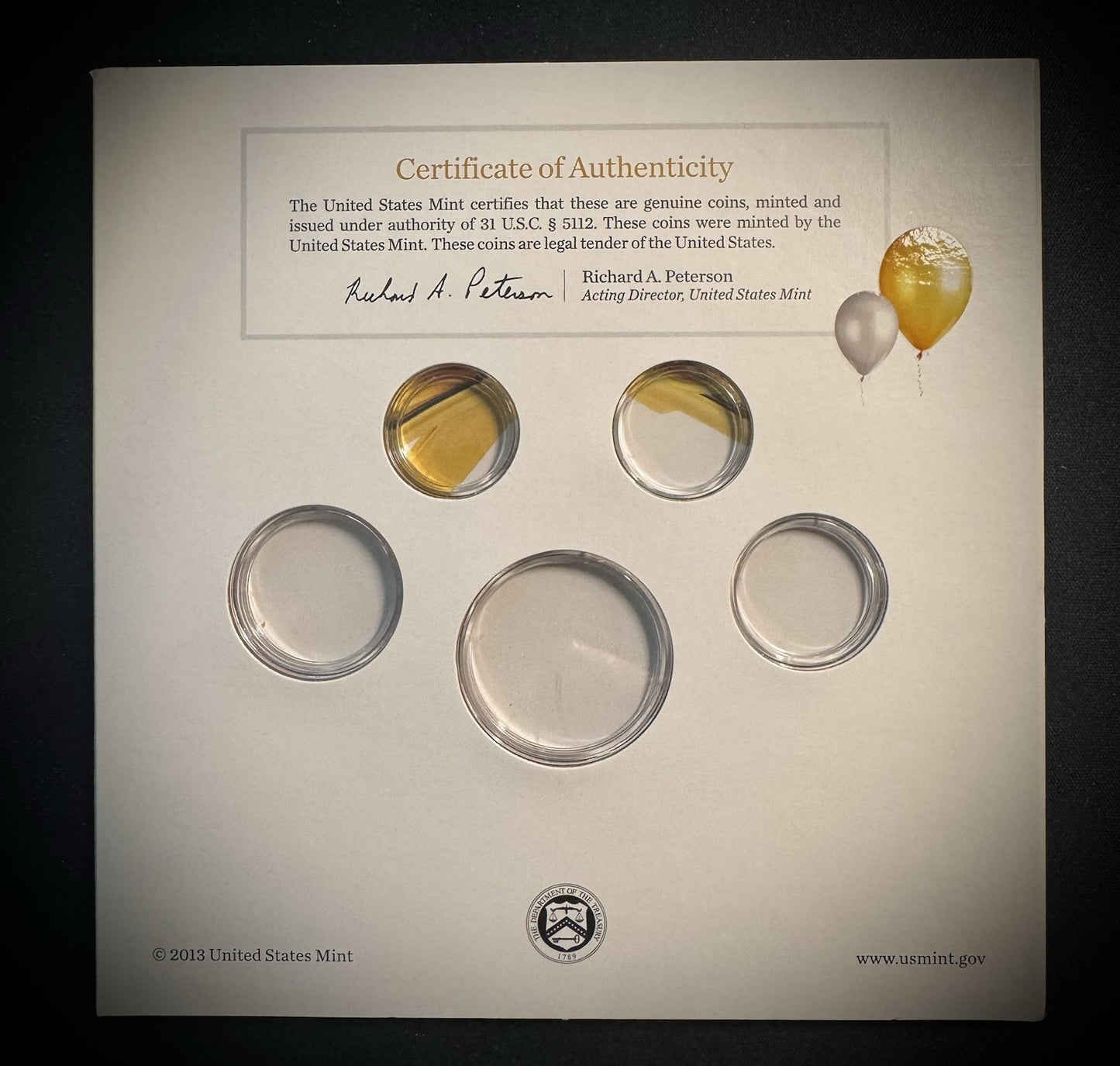 2013 US Mint Happy Birthday Coin Set Card w Plastic Coin Holders Only No Coins2