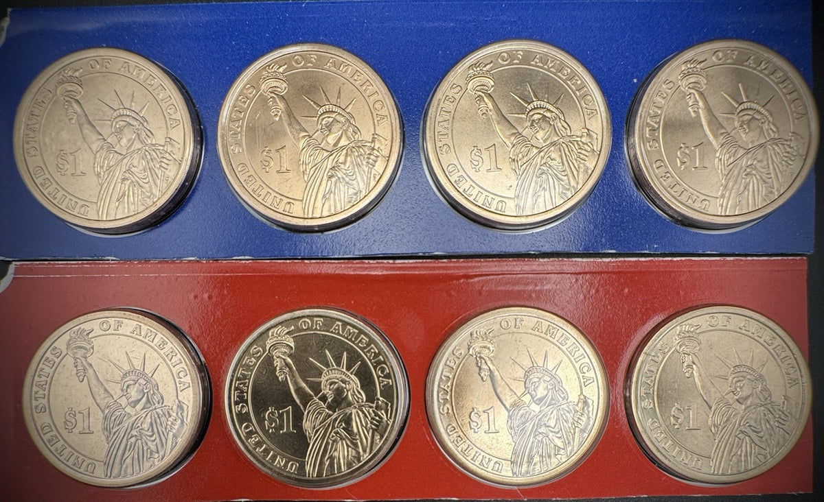 2007 P D Satin Finish Presidential Dollars 8 Coins From US Mint Uncirculated Set1