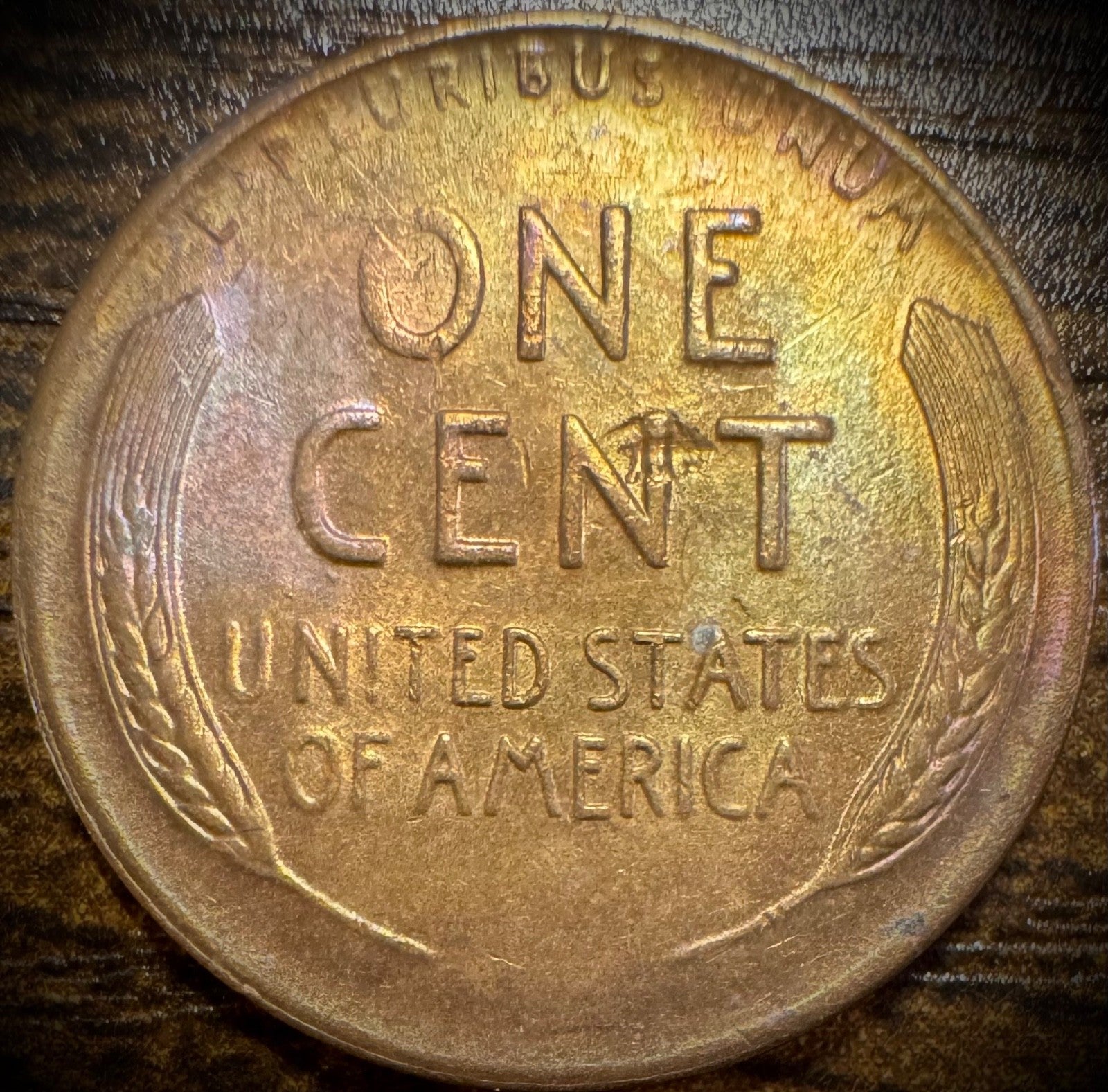 1944-S Lincoln Wheat Penny Cent Uncirculated MULTI-COLORED TONING1