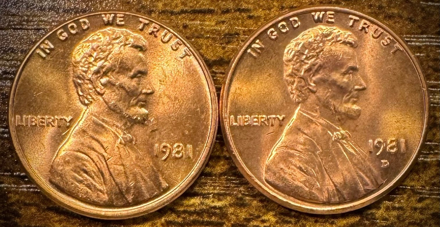 1981 P & D Lincoln Memorial Cent BU 2 Coin Set From Original Rolls0