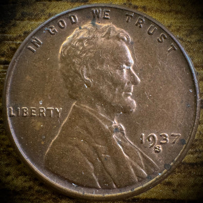 1937-S Lincoln Wheat Penny Cent Uncirculated Brown-Blue TONING #20