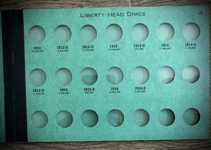 Never Used Vintage Meghrig Barber Dimes 1892-1916 G-6 Album Empty No Coins4
