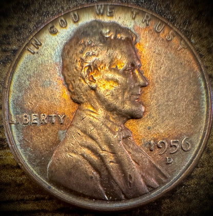 1956-D Lincoln Wheat Penny Cent Uncirculated MULTI-COLORED TONING0