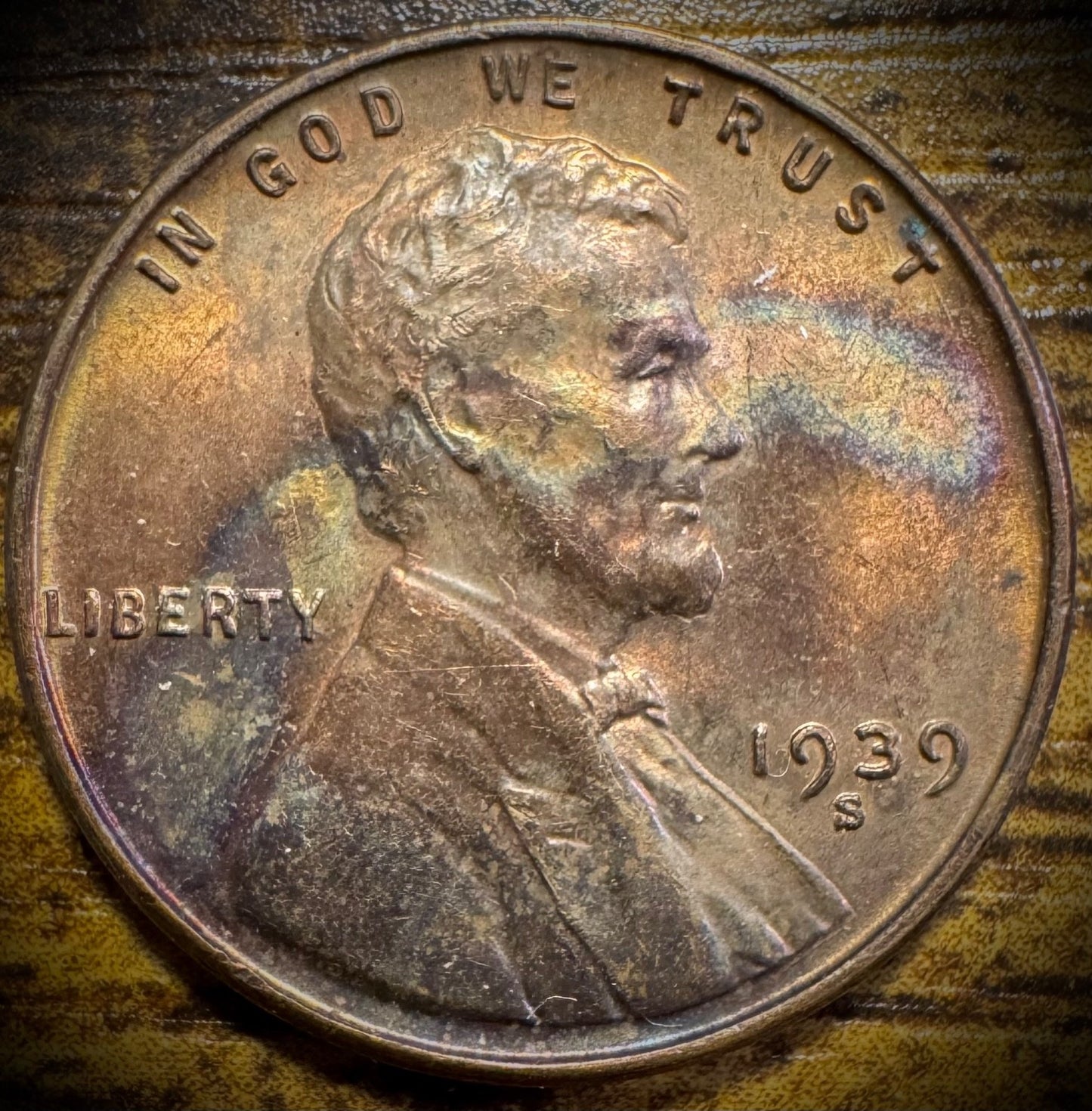 1939-S Lincoln Wheat Penny Cent Uncirculated MULTI-COLORED TONING0