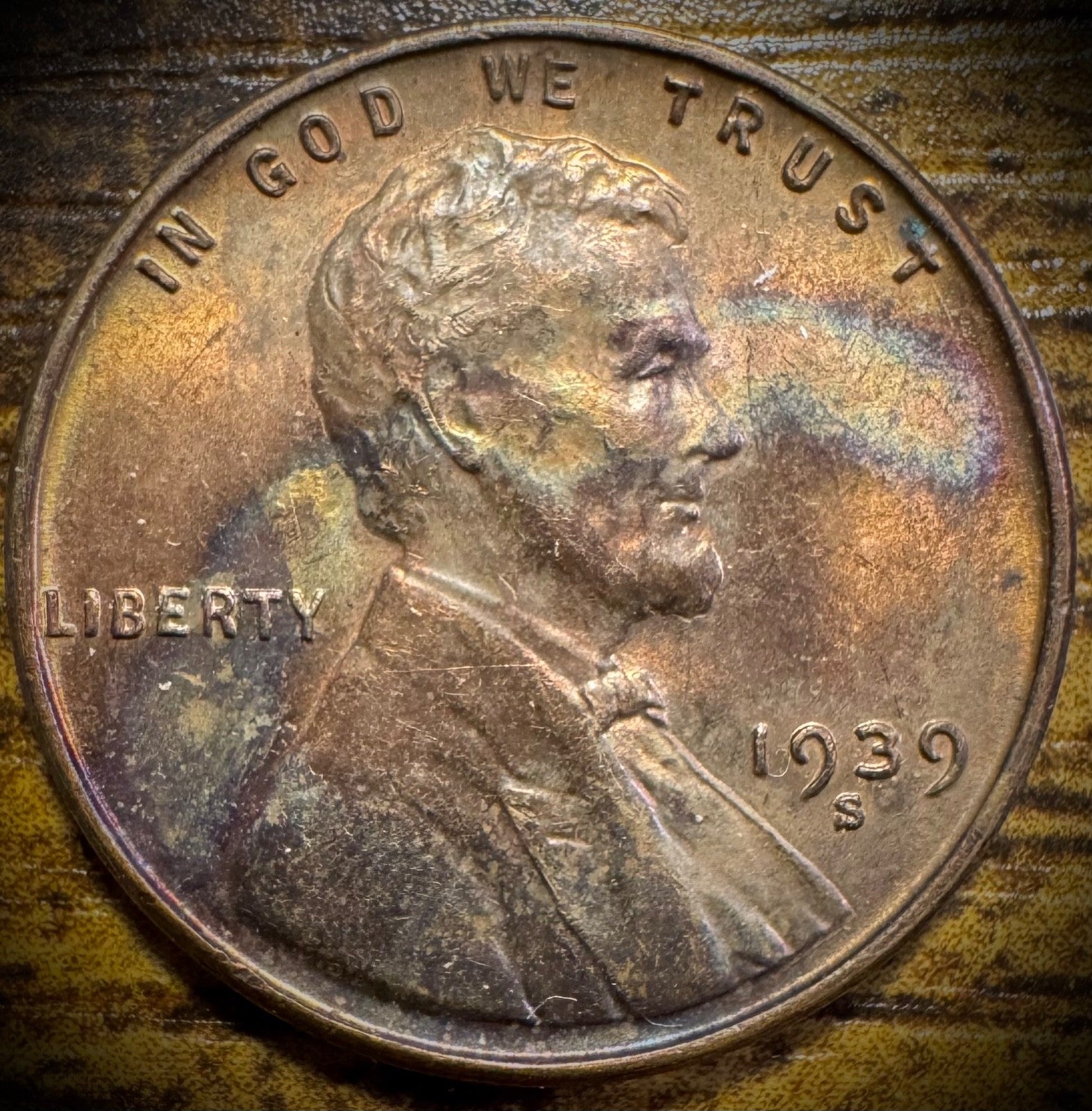 1939-S Lincoln Wheat Penny Cent Uncirculated MULTI-COLORED TONING0