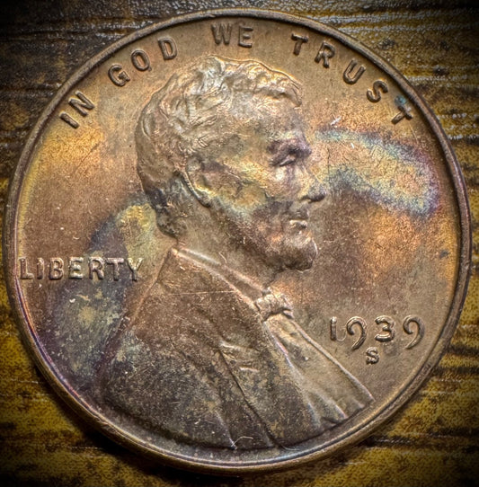 1939-S Lincoln Wheat Penny Cent Uncirculated MULTI-COLORED TONING0
