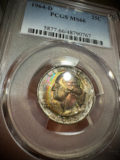 1964-D Silver Washington Quarter PCGS MS66 3