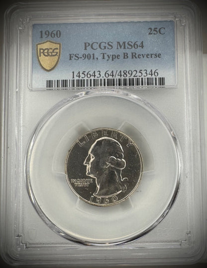 1960 Silver Washington Quarter PCGS MS64 FS-901 Type B Reverse TRUE VIEW5