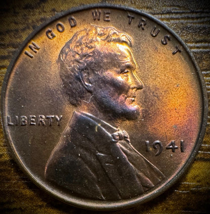 1941 Lincoln Wheat Penny Cent BU Uncirculated LUSTROUS TONED0