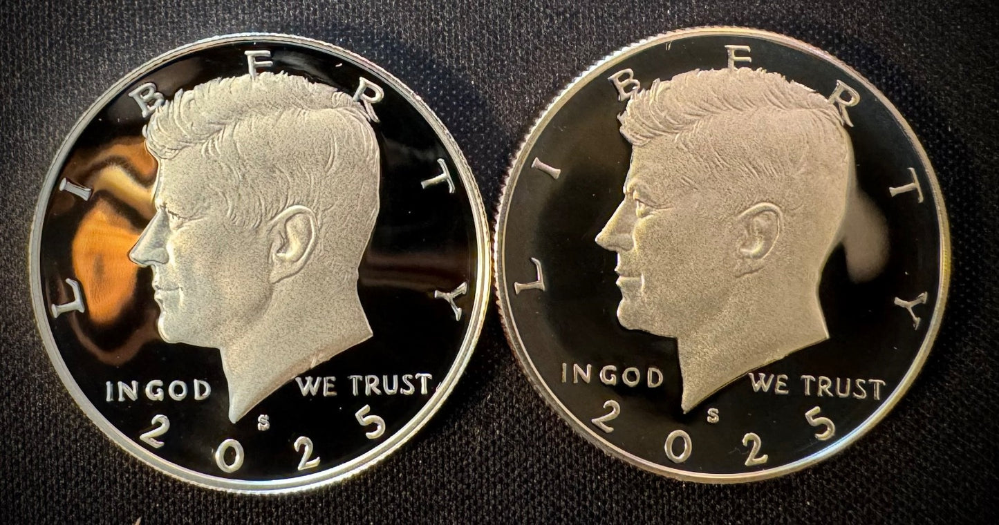 2025-S Kennedy Half Dollar GEM PROOF .999 99.9% Silver & Clad 2 Coin Lot Set2