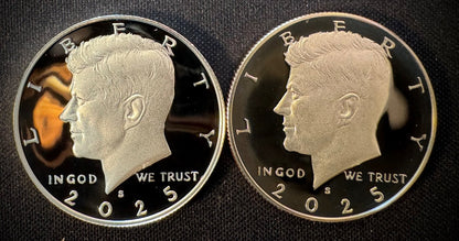 2025-S Kennedy Half Dollar GEM PROOF .999 99.9% Silver & Clad 2 Coin Lot Set2