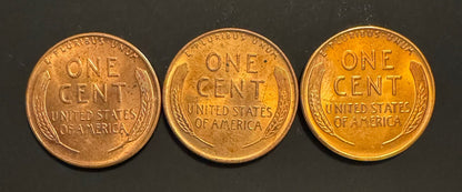 1955 Lincoln Wheat Cent P D S Uncirculated BU 3 Coin Lot From Original Rolls1
