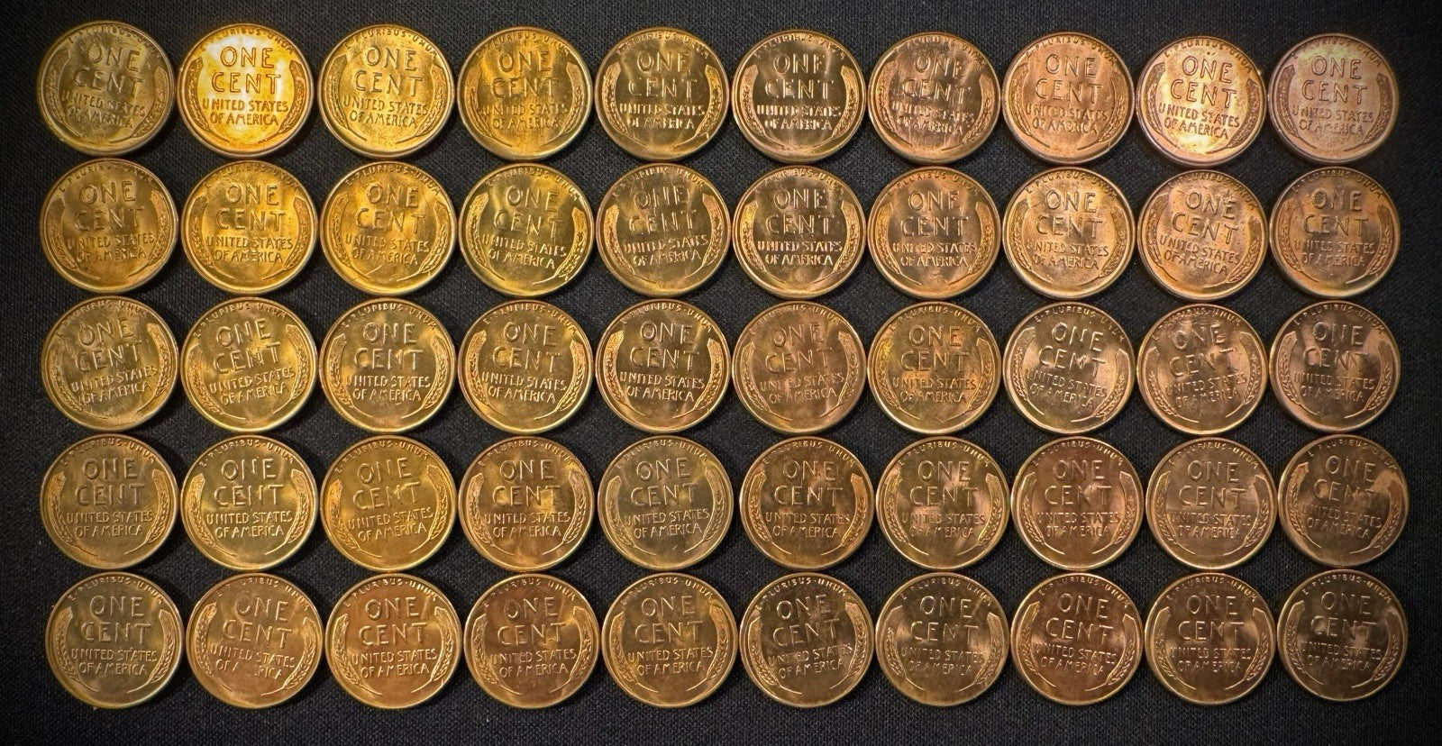 1955-S Lincoln Wheat Cent Penny RED LUSTROUS Uncirculated Roll Of 50 Coins2