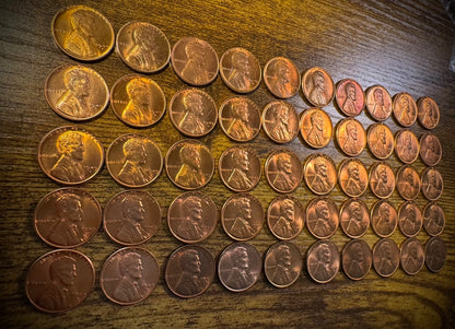 1949-D Lincoln Wheat Cent Penny Red Lustrous BU Uncirculated Roll Of 50 Coins2