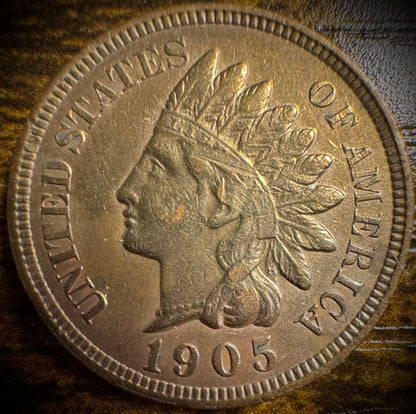 1905 Indian Head Cent Penny VIDEO Full Liberty 4 Diamonds Multicolored Toned0