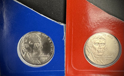 2010 P D Satin Finish Jefferson Nickel 2 Coin Lot From US Mint Uncirculated Set0