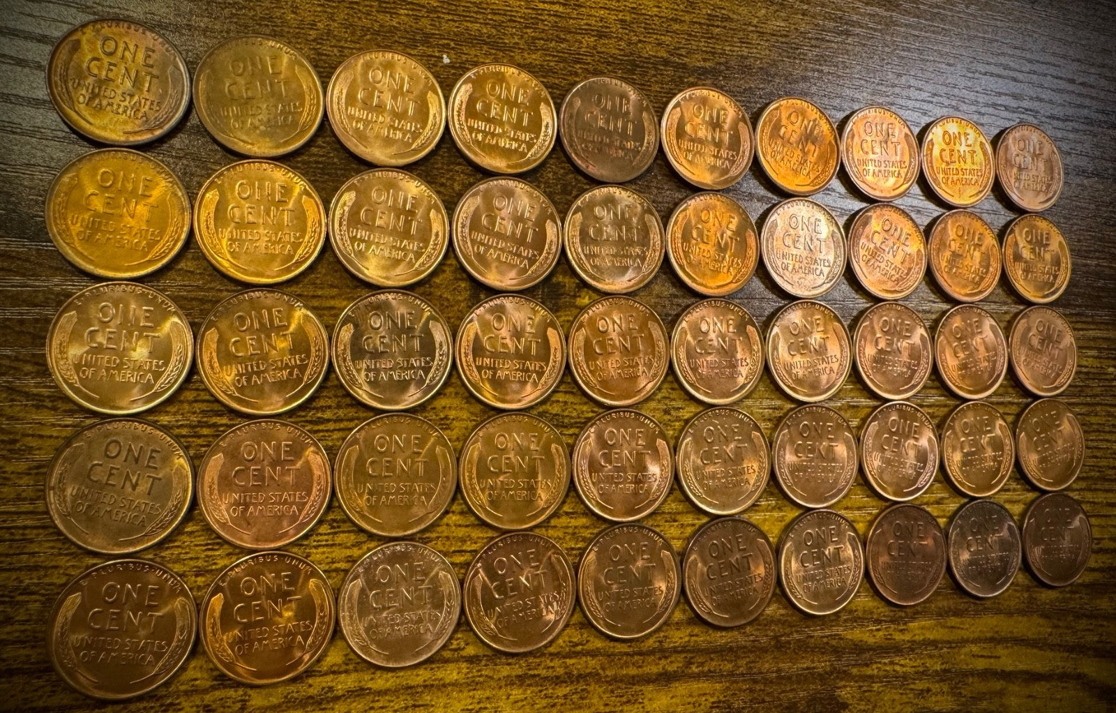 1938 Lincoln Wheat Cent Mostly Red Uncirculated Roll Of 50 Coins5
