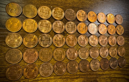 1938 Lincoln Wheat Cent Mostly Red Uncirculated Roll Of 50 Coins5