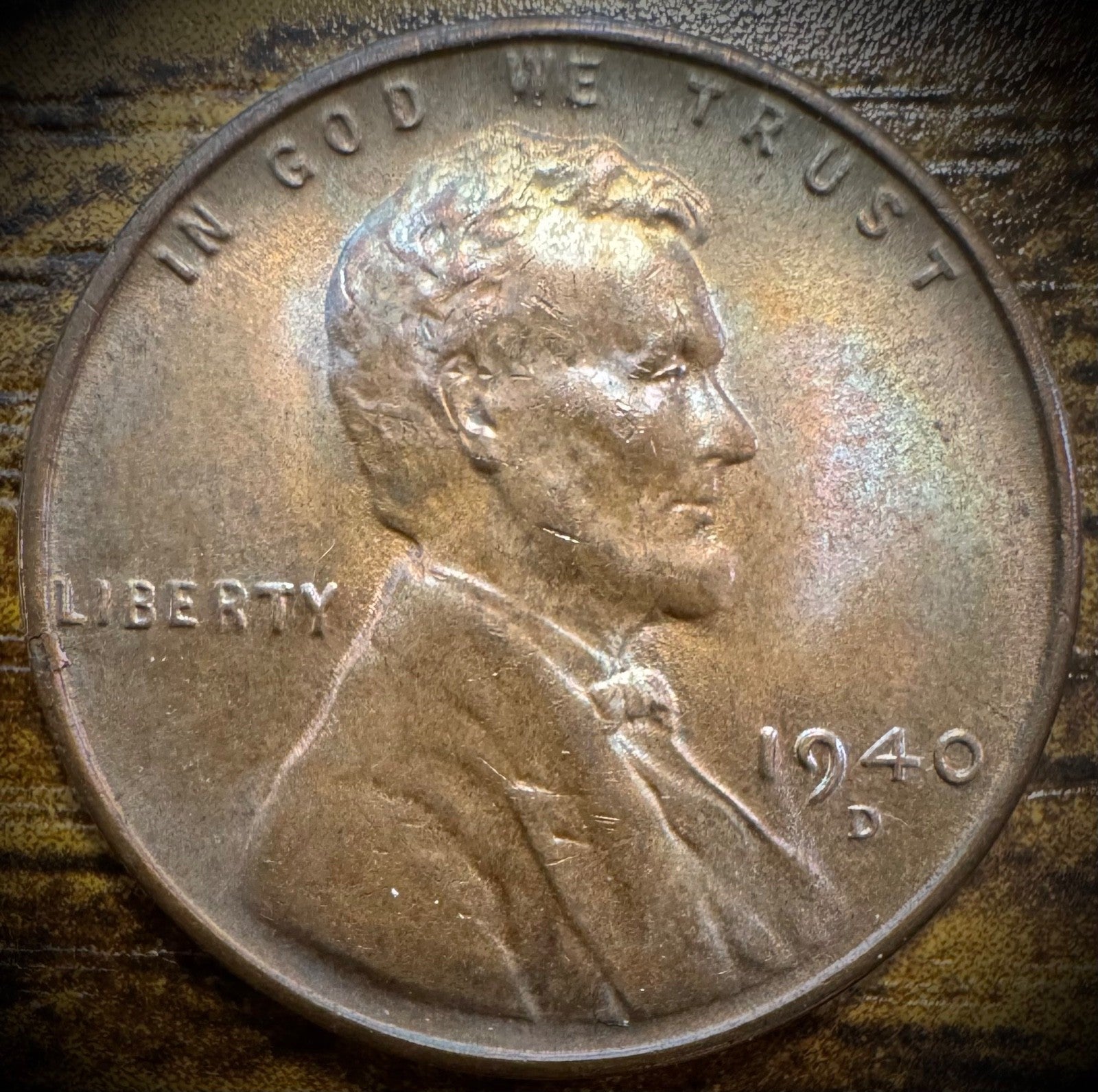 1940-D Lincoln Wheat Penny Cent Uncirculated MULTICOLORED TONING #20