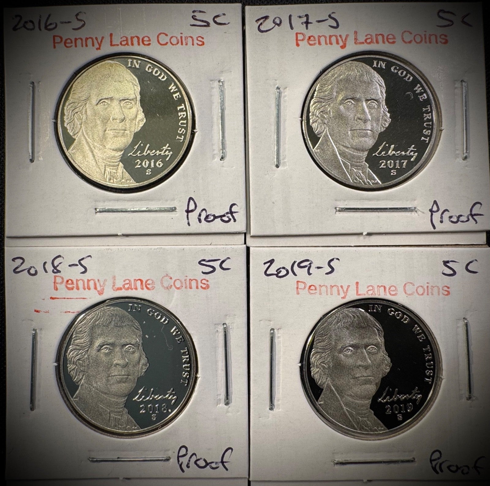 2016-2019 S Jefferson Nickel PROOF Coin Set Of 4 Consecutive Years2